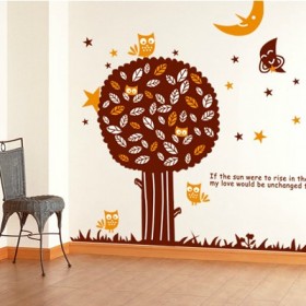 Mysterious Tree, Birds, Moon and Stars Wall Sticker